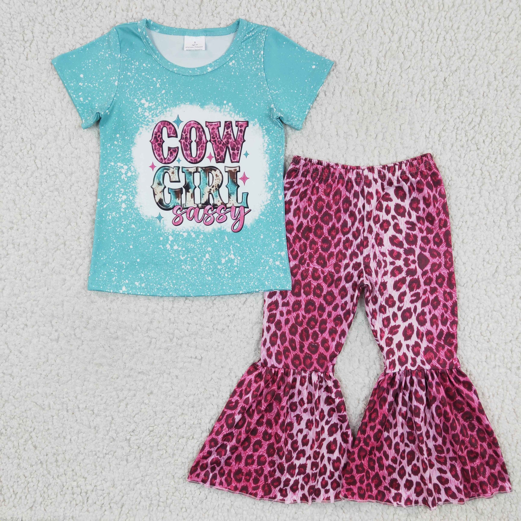 GSPO0307 cow girl short sleeve flared pants set