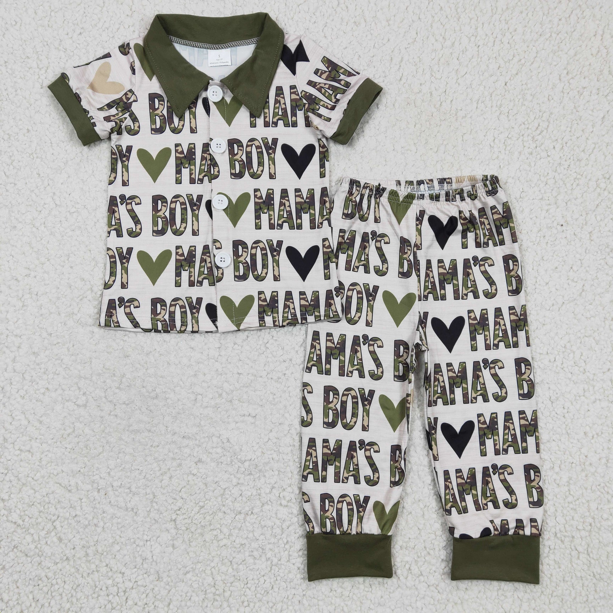 BSPO0044 Love Day Boys Camouflage Love Print Short Sleeve Trousers Set