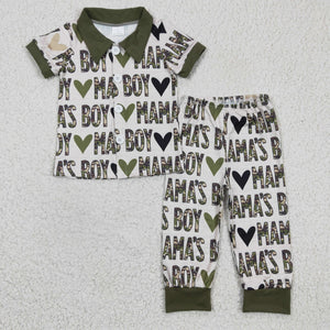 BSPO0044 Love Day Boys Camouflage Love Print Short Sleeve Trousers Set