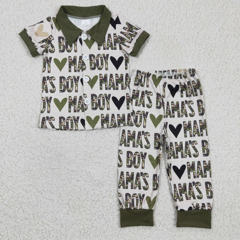 BSPO0044 Love Day Boys Camouflage Love Print Short Sleeve Trousers Set