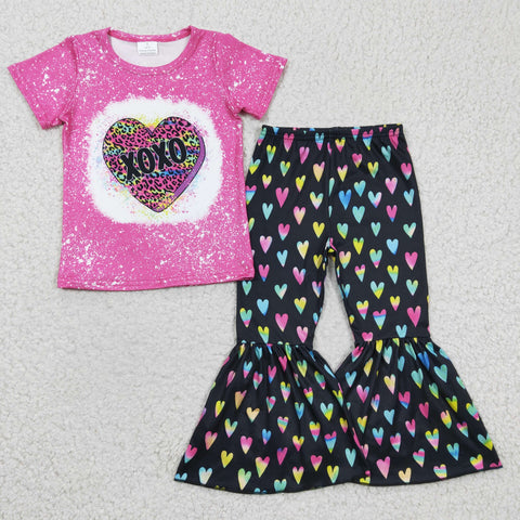 GSP00379 Valentine's Day Girl Colorful Love Print Flared Pants Set