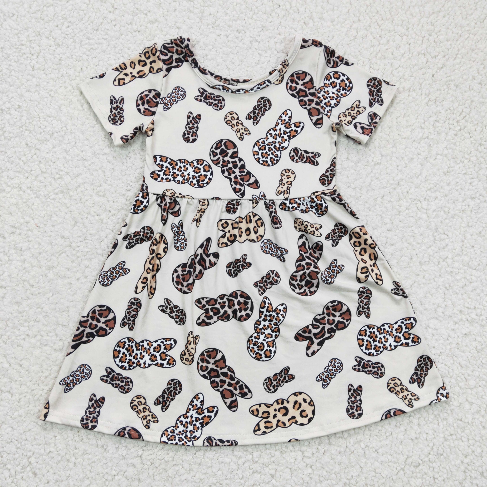 GSD0227 Leopard Rabbit Print Short Sleeve Easter Dress
