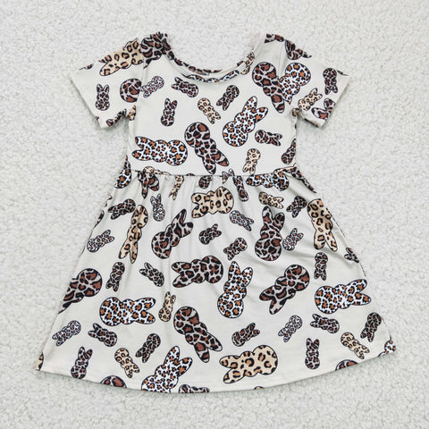 GSD0227 Leopard Rabbit Print Short Sleeve Easter Dress