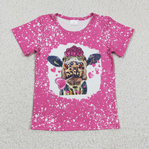 GT0128 Girls Cow Pink Short Sleeve Top