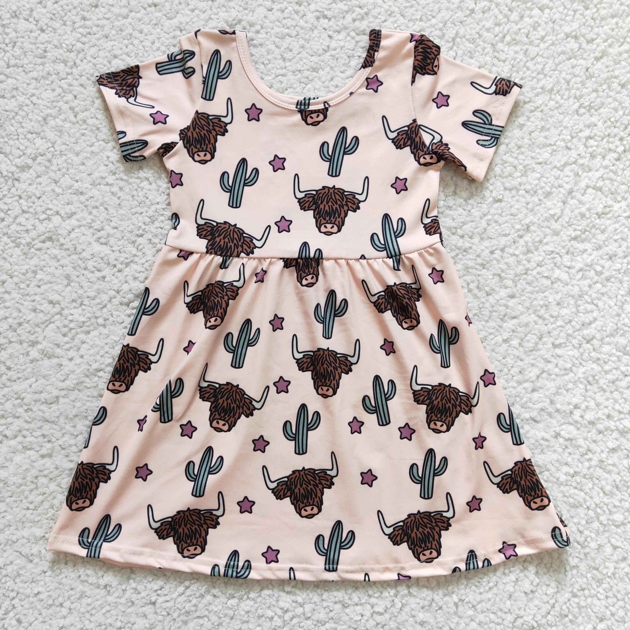 GSD0178 Bull head girl print short-sleeved dress