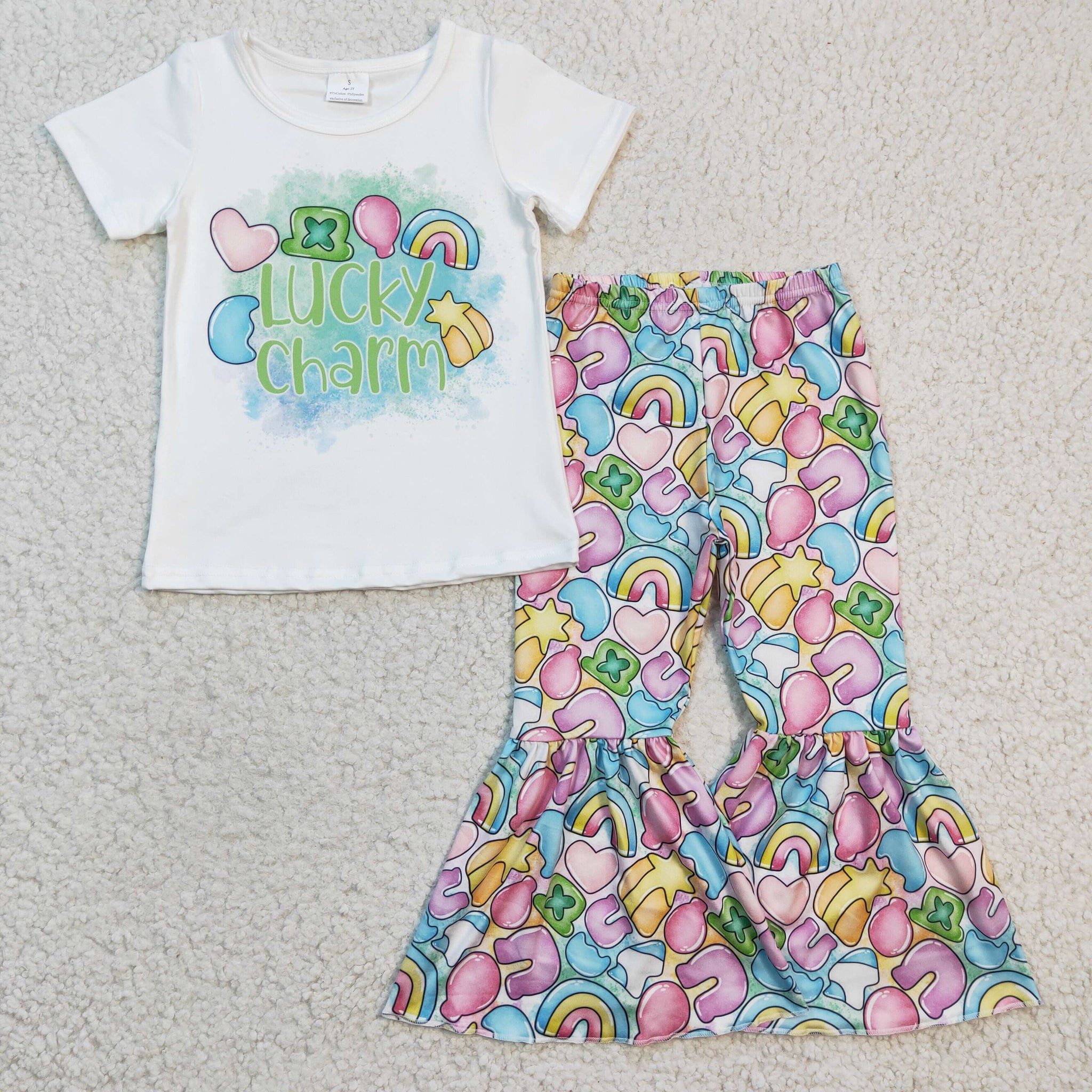 GSPO0303 lucky charm girl short-sleeved flared pants suit