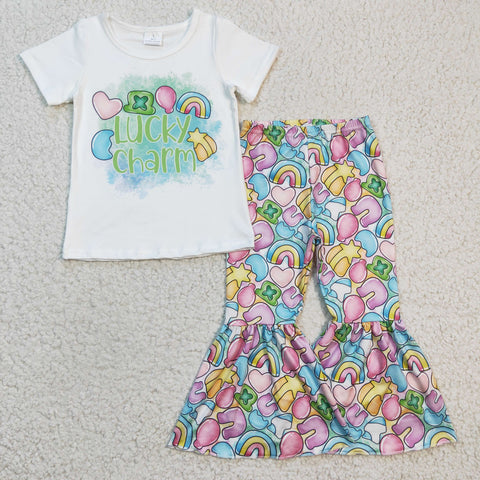GSPO0303 lucky charm girl short-sleeved flared pants suit