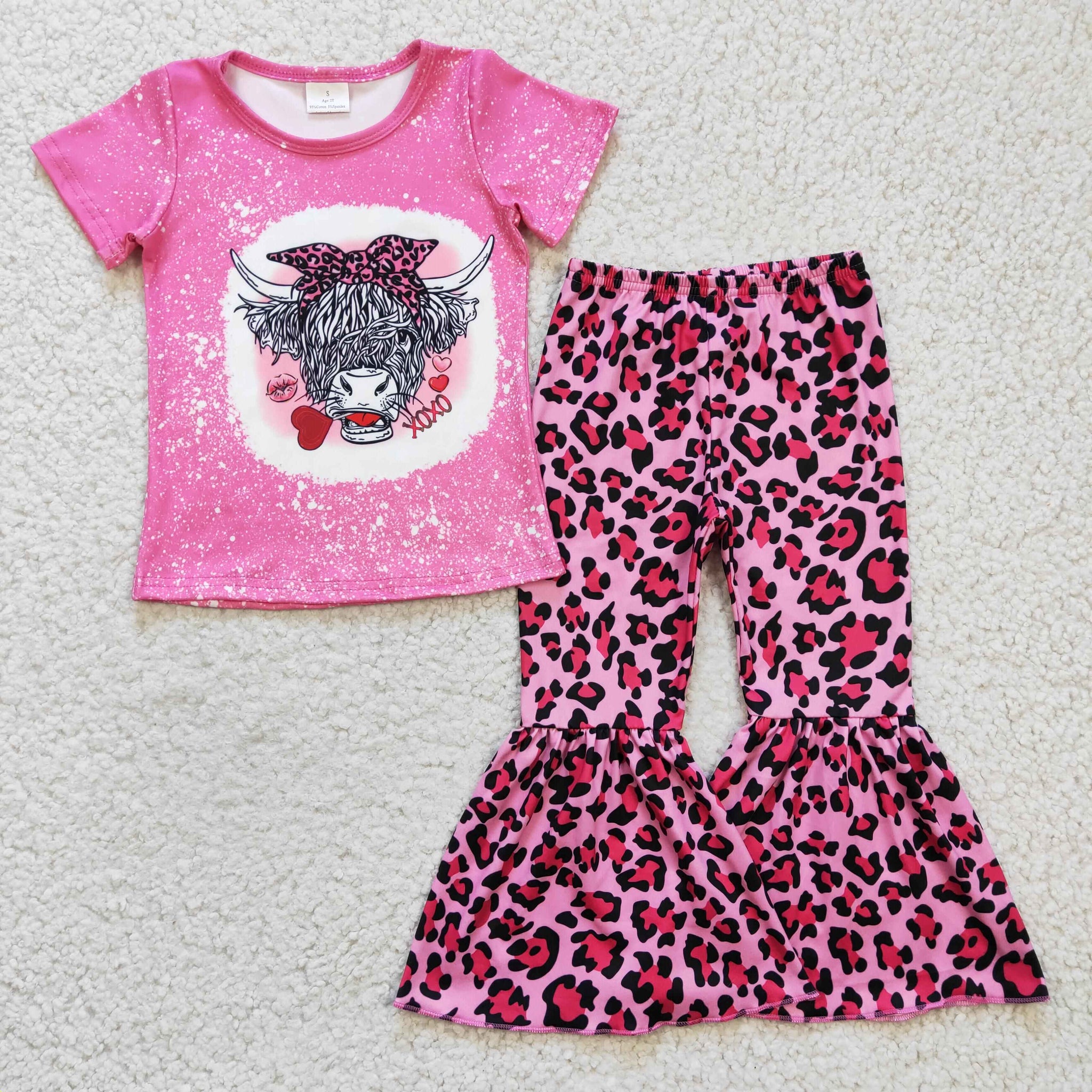 GSPO0334 Cow Print Pink Suit Pink Leopard Flared Pants