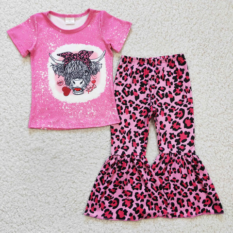 GSPO0334 Cow Print Pink Suit Pink Leopard Flared Pants