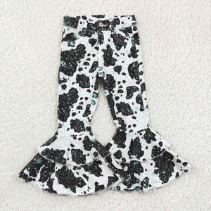 P0031 Black Grey Girls Denim Flared Pants