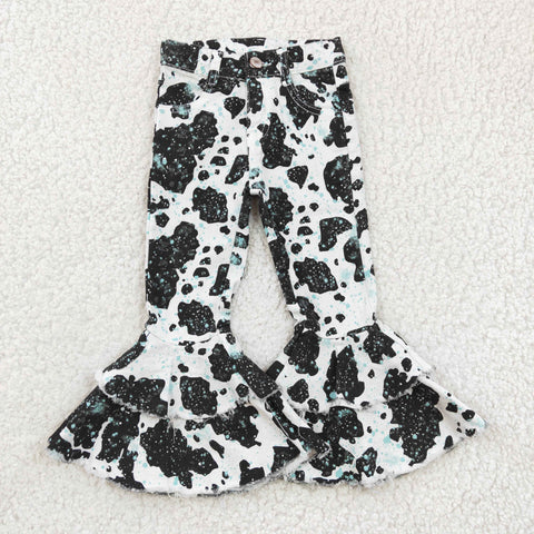 P0031 Black Grey Girls Denim Flared Pants