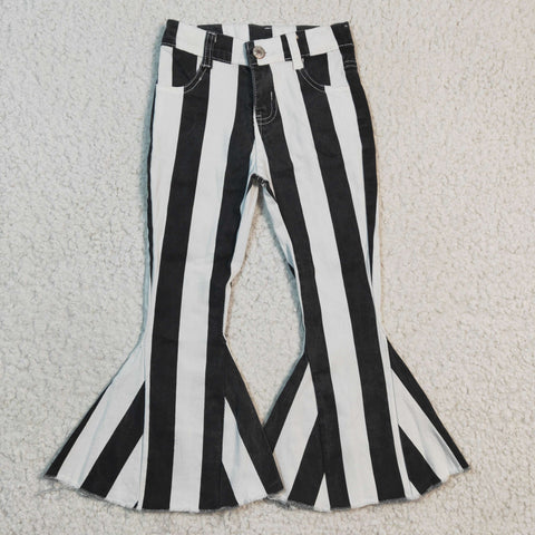 P0046 Black Striped Denim Flared Pants