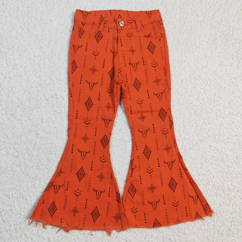 P0045 Orange girls denim flared pants