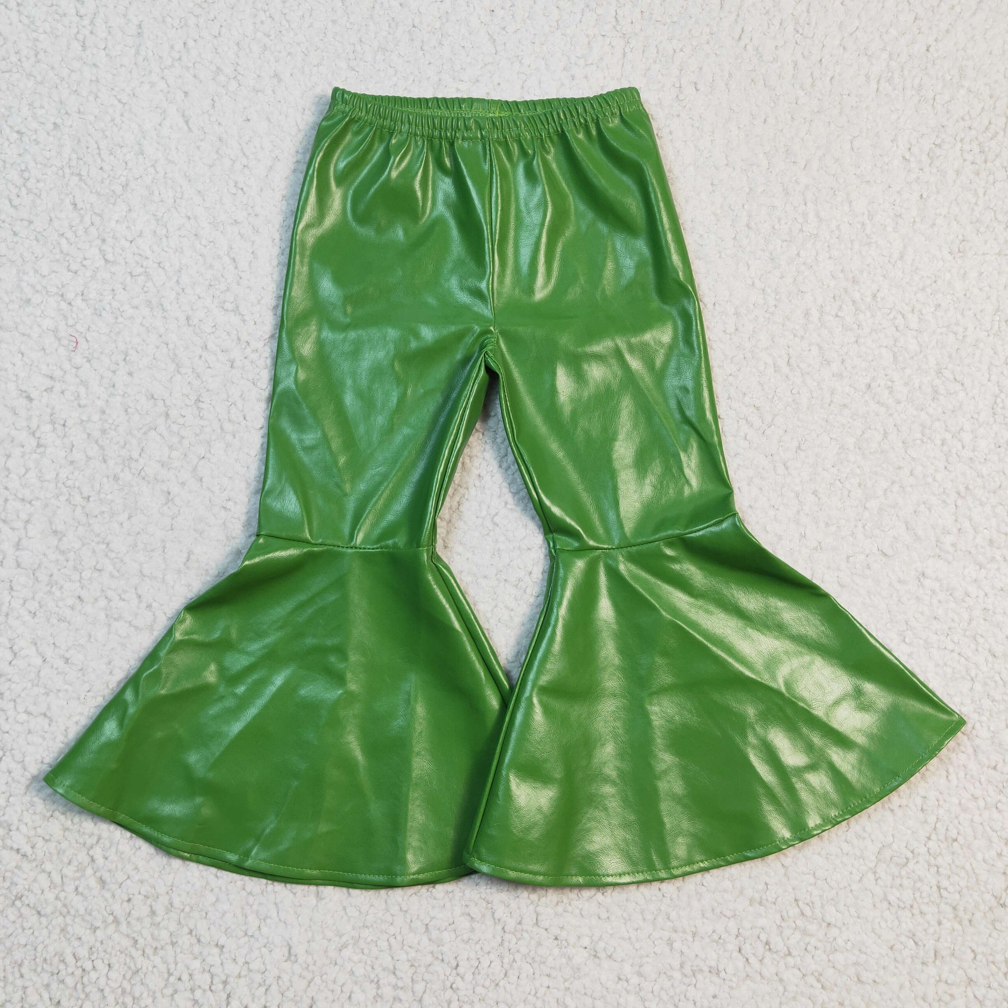 P0051 Girls Green Leather Flared Pants