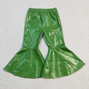 P0051 Girls Green Leather Flared Pants