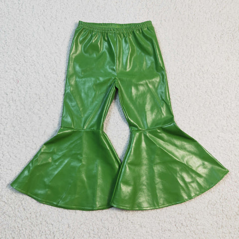 P0051 Girls Green Leather Flared Pants