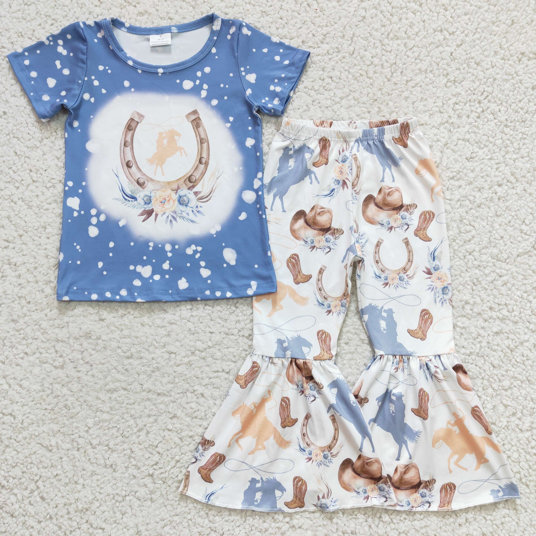 GSPO0410 Western Girl Short Sleeve Flared Pants Set