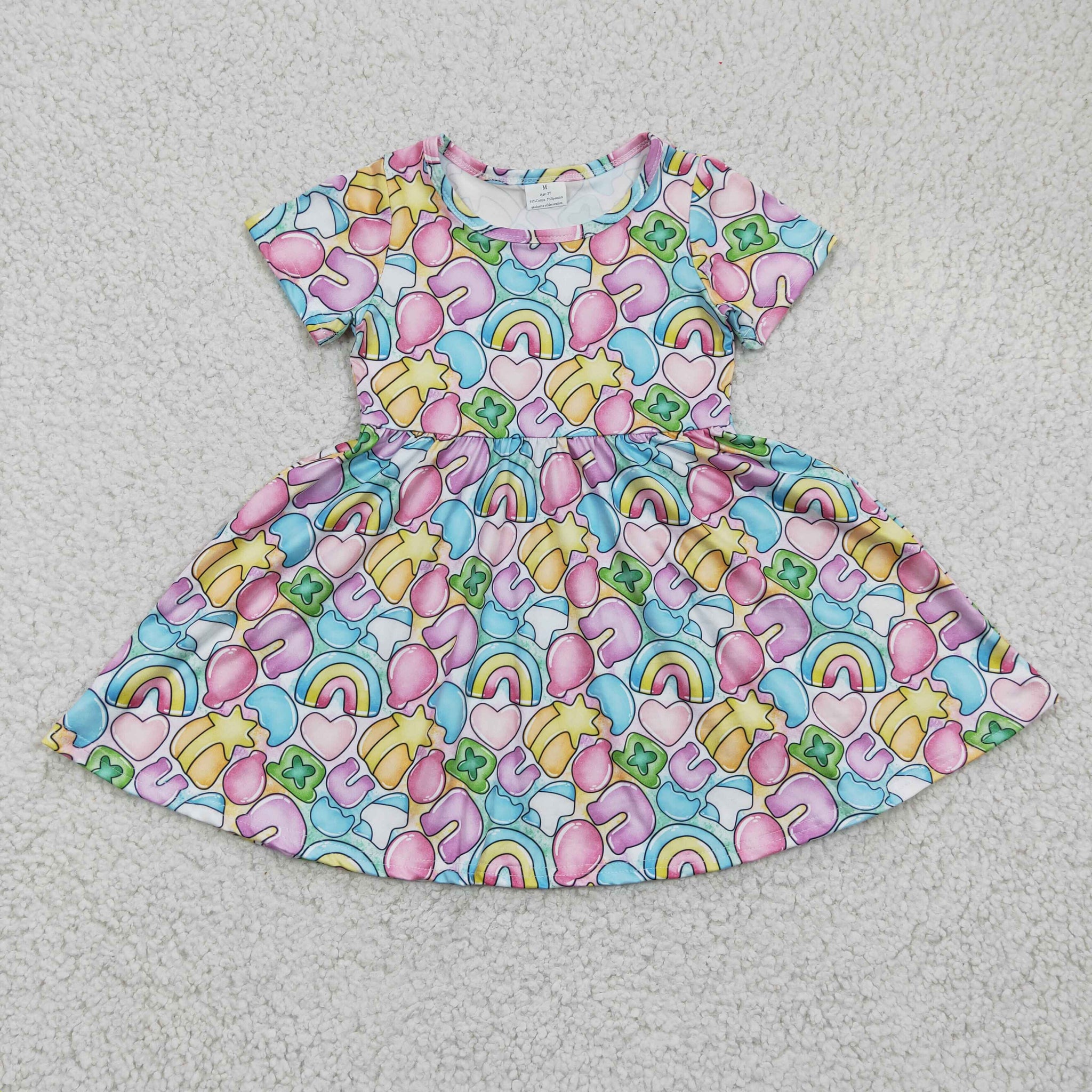 GSD0171 Girls Rainbow Balloon Print Short Sleeve Dress