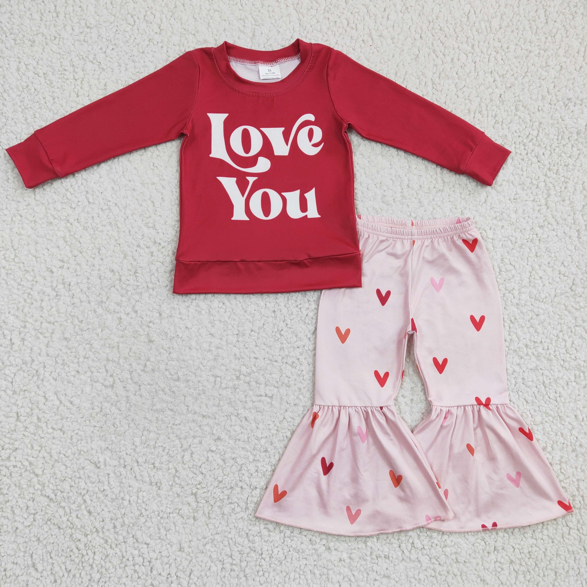 GLP0397 Valentine's Day Girl Red Long Sleeve Flared Pants Set