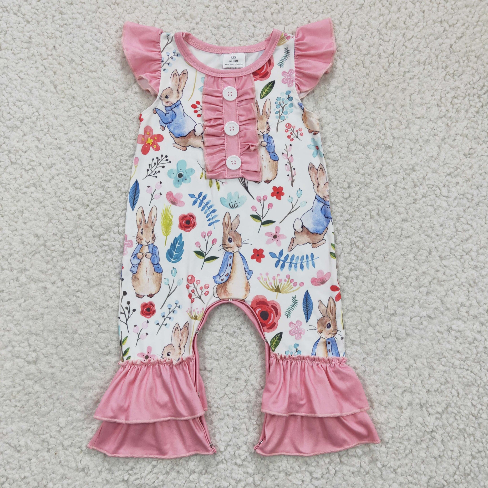 SR0198 Easter baby girl bunny print small flying sleeve romper