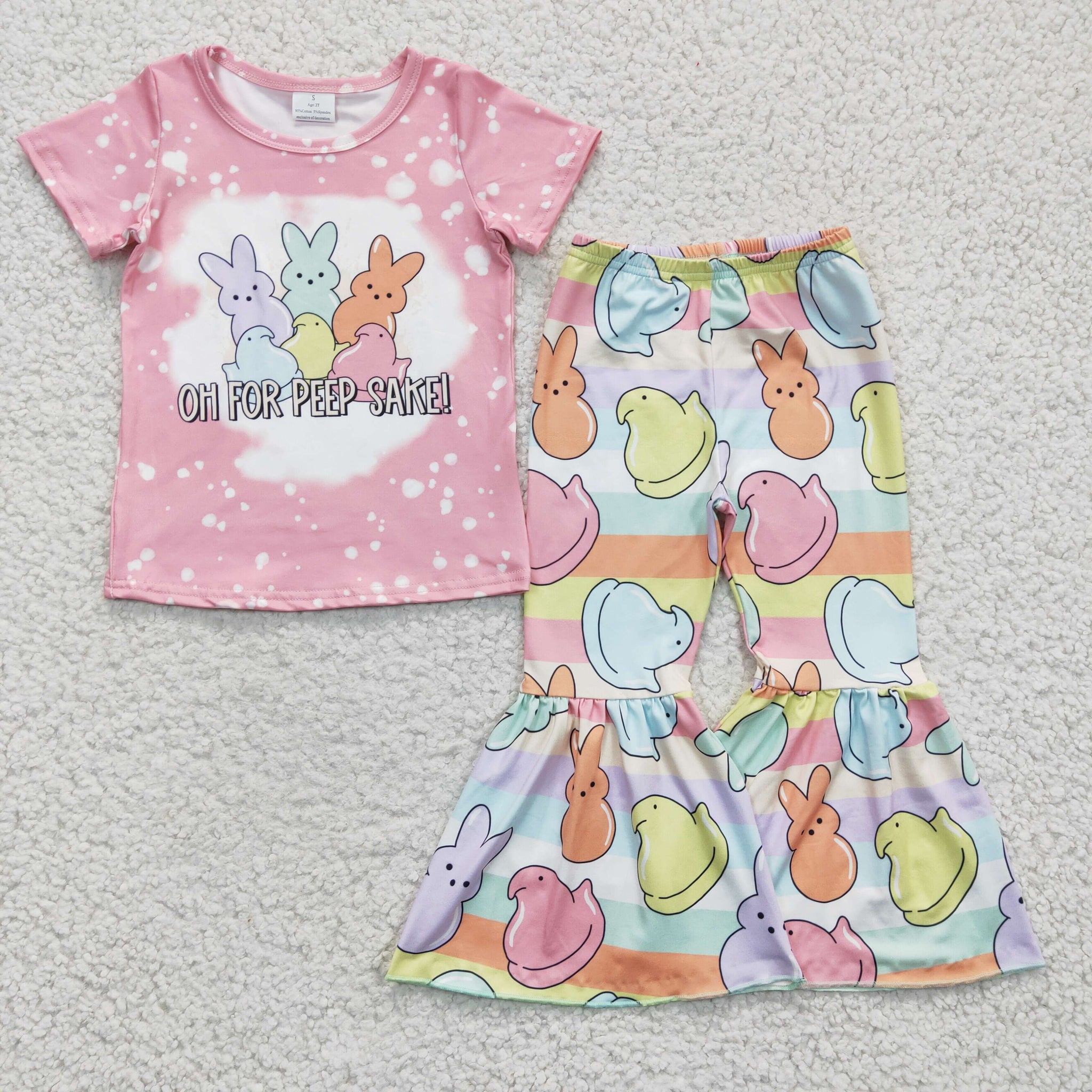 GSPO0435 Easter Girl Bunny Print Short Sleeve Flared Pants Set