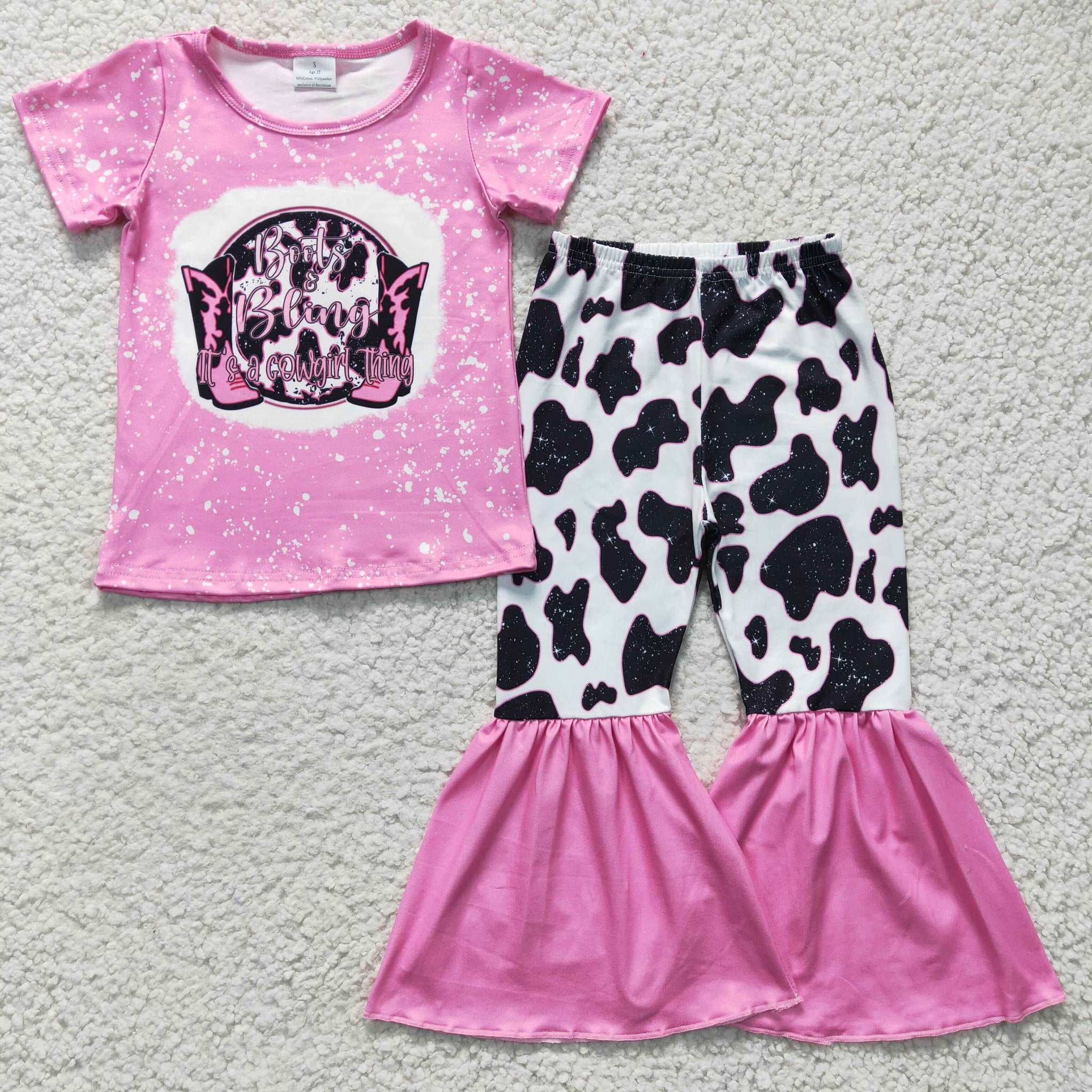 GSPO0325 Pink Short Sleeve Flared Pants Set