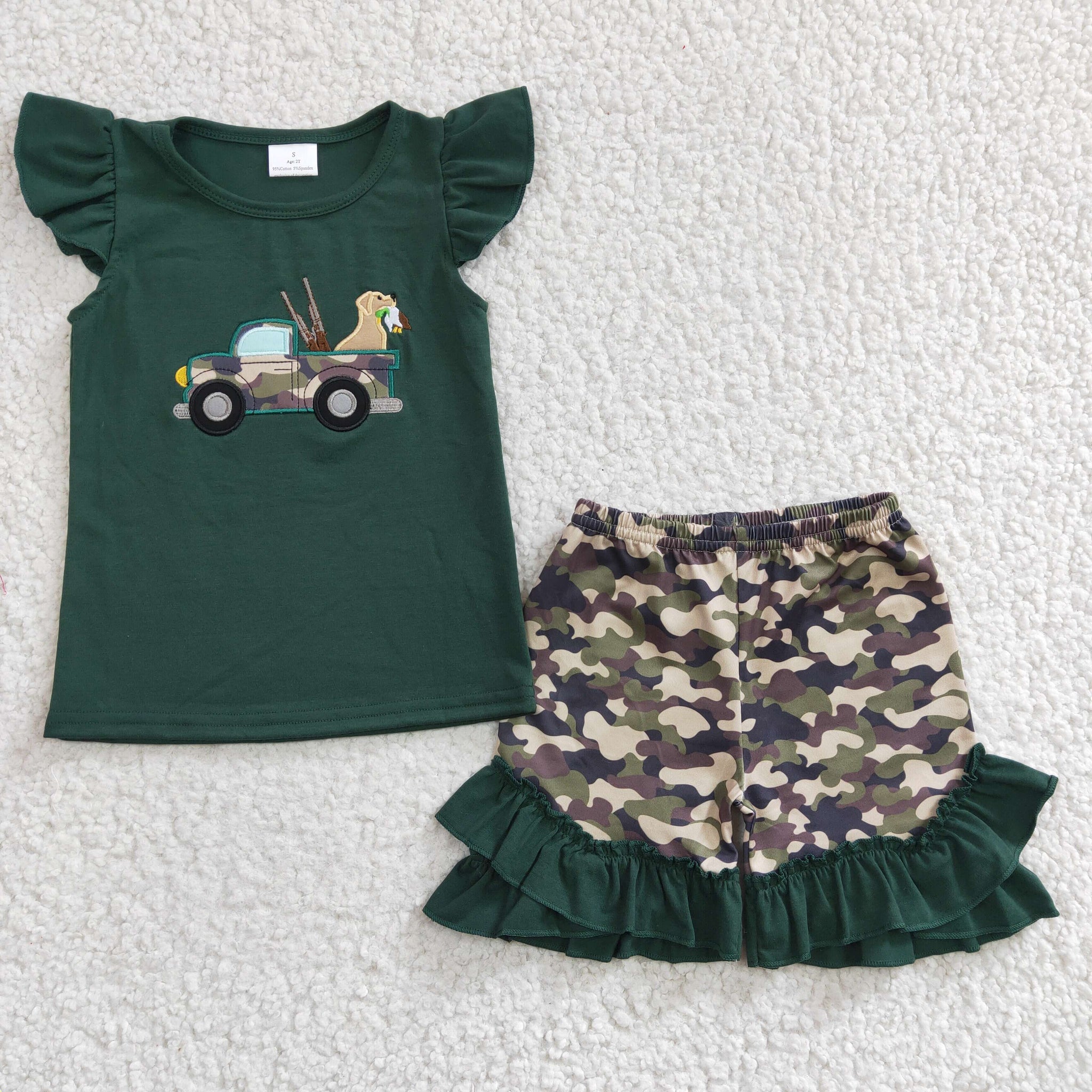 GSSO0145 Cotton Embroidered Girls Small Flying Sleeve Shorts Set