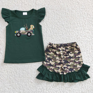 GSSO0145 Cotton Embroidered Girls Small Flying Sleeve Shorts Set