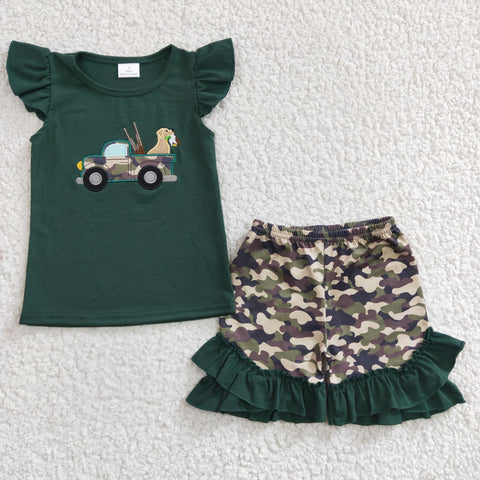 GSSO0145 Cotton Embroidered Girls Small Flying Sleeve Shorts Set