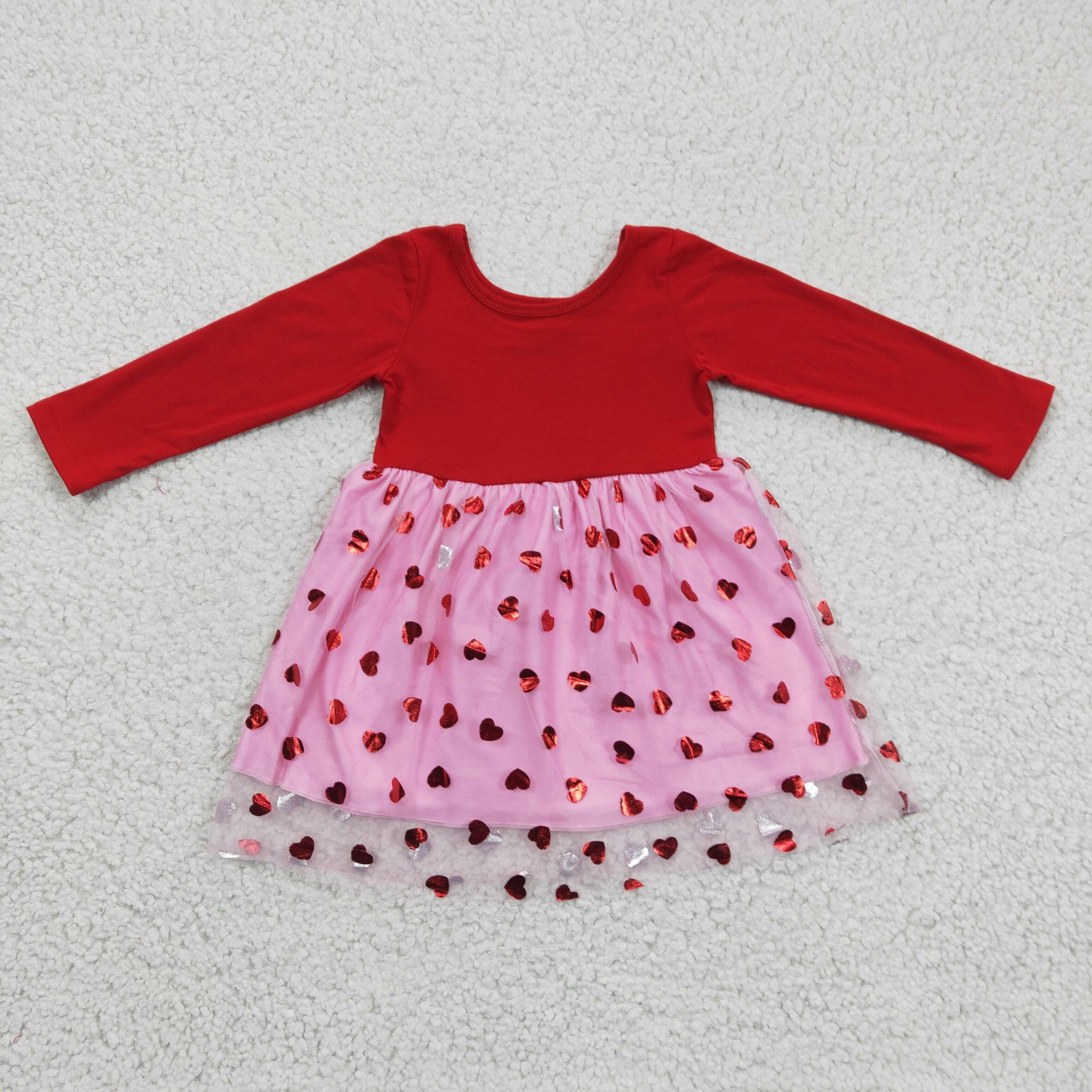 GLD0171 Valentine's Day Love Print Skirt Mesh Red Long Sleeve Dress