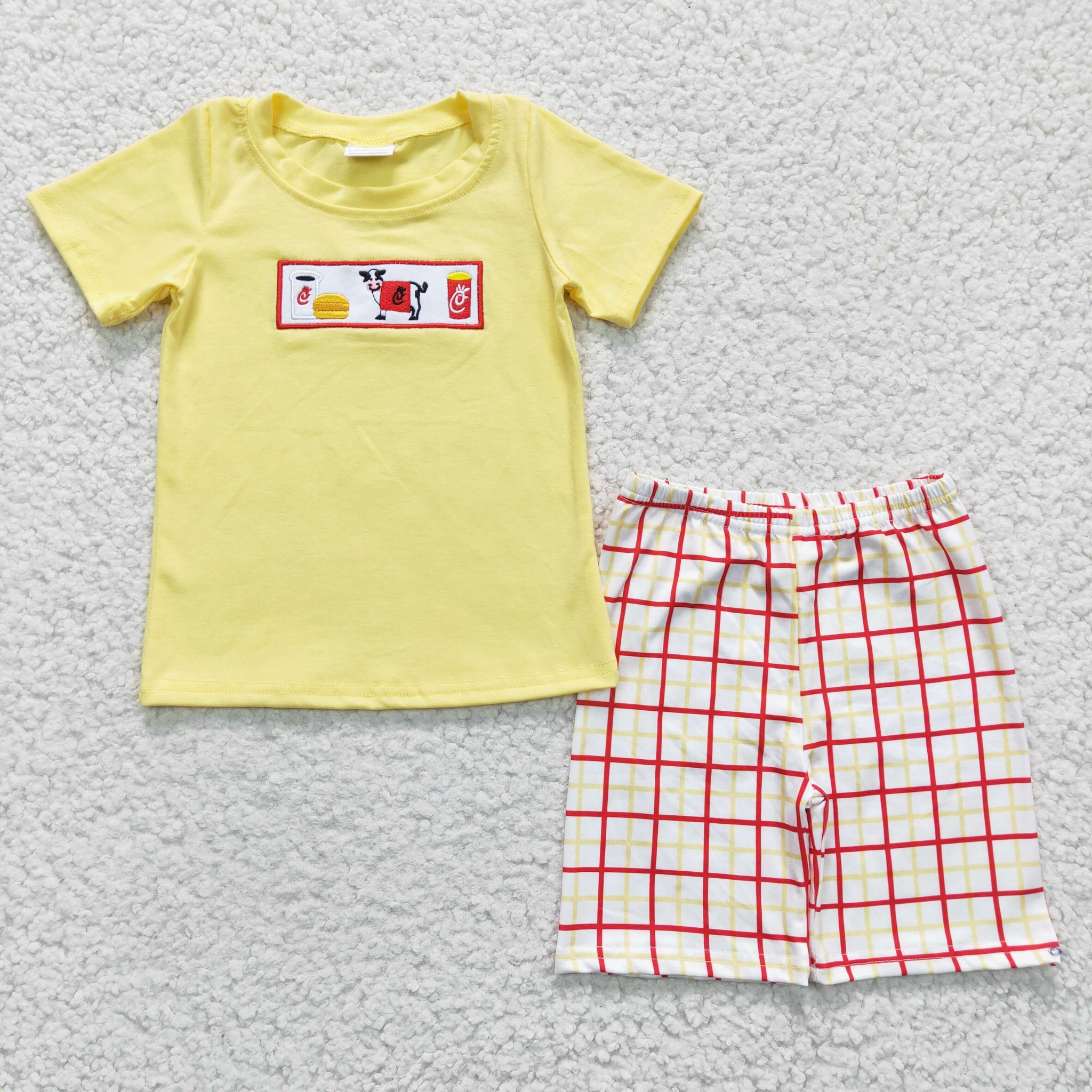 BSSO0112 Boys Yellow Cotton Embroidery Short Sleeve Suit