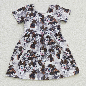 Girls cartoon print short sleeve dress