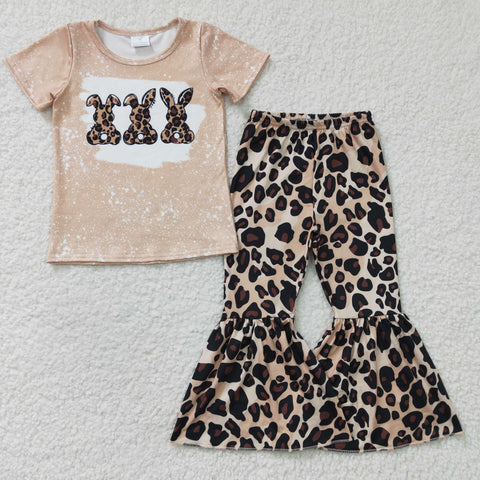 GSPO0245 Easter Girls Leopard Bunny Print Flared Pants