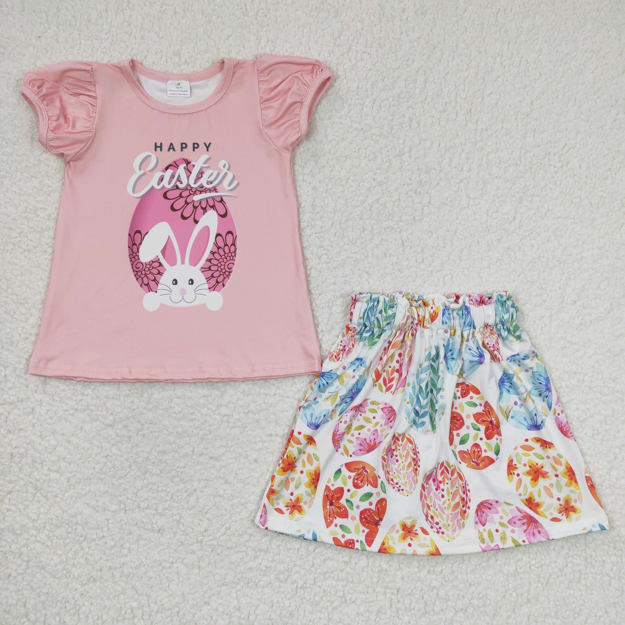 Easter Pink Girls Skirt Short Sleeve Set