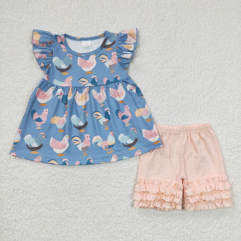 Children's Girls Chick Print Small Fly Sleeve Set