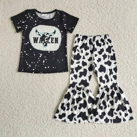B6-25 Bull Baby Girls Short Sleeve and Bell Bottoms Pants Sets
