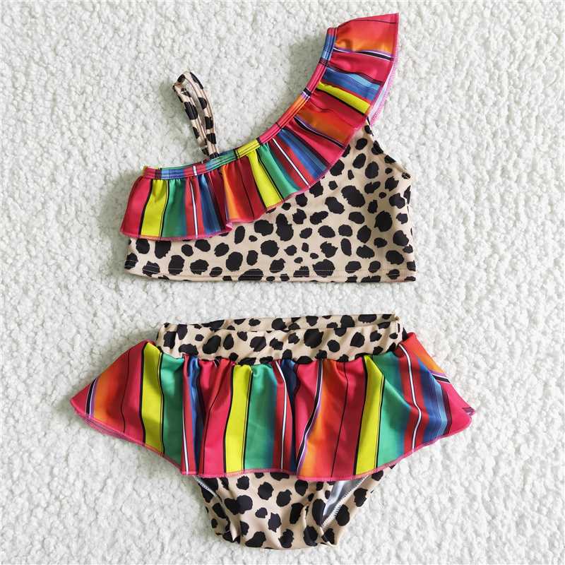 S0001 Red Off-Shoulder Leopard Two-Piece Swimsuit