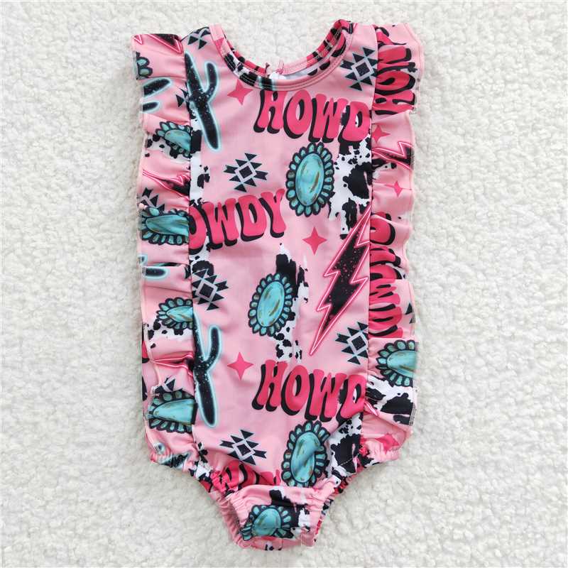 S0036 Girls cartoon pink one piece swimsuit