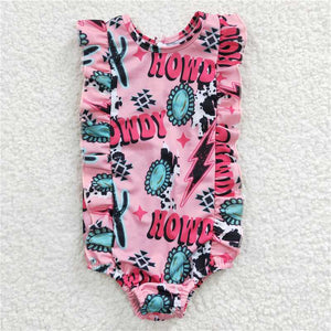S0036 Girls cartoon pink one piece swimsuit