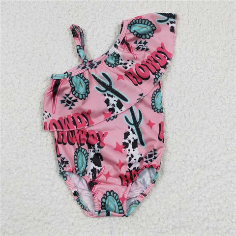 S0092 Girls cartoon pink one piece swimsuit