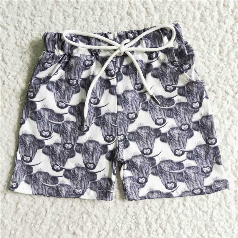 SS0001Gray Cartoon Elastic Drawstring Shorts