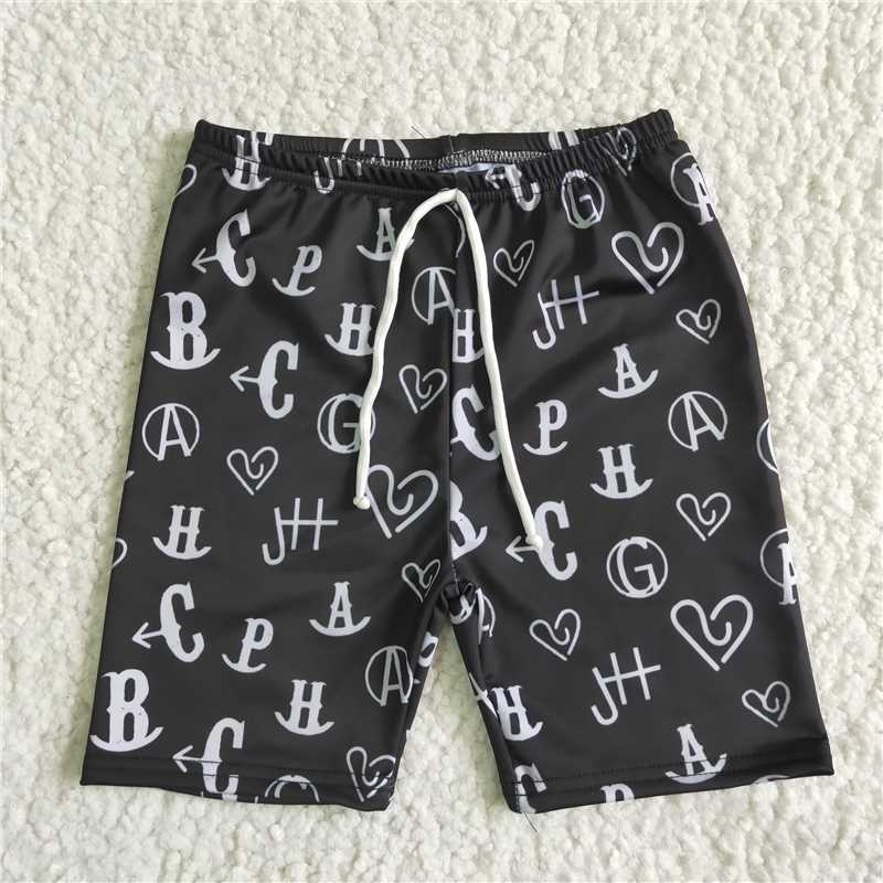 SS0003 Black Alphabet Drawstring Swim Shorts