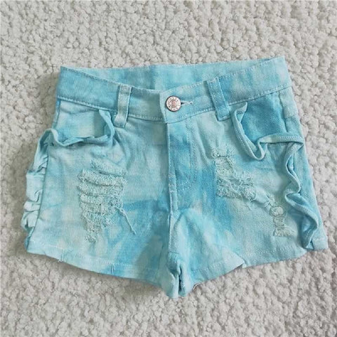 SS0008  Girls Denim Blue Ripped Shorts