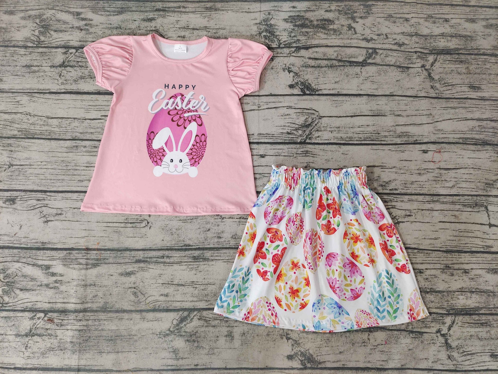 GSSO0167 Girls Easter Bunny Egg Pink Short Sleeve Shorts Set