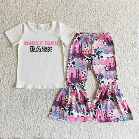 C5-30 Babe Baby Girls Short Sleeve and Bell Bottoms Pants Sets