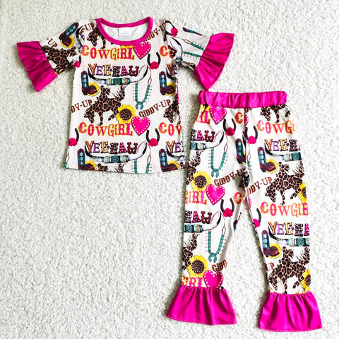 B5-28 Cowboys Baby Girls Short Sleeve and Bell Bottoms Pants Sets