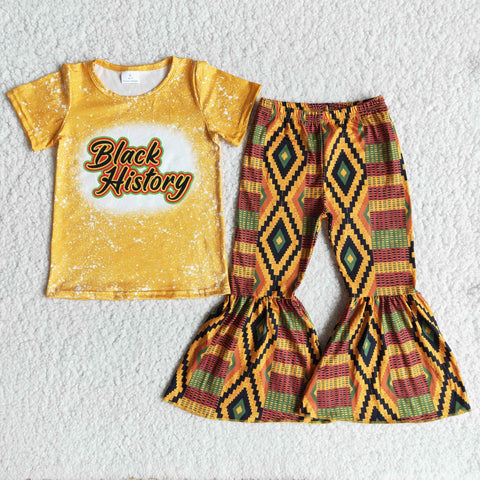 E14-3 Baby Girls Short Sleeve and Bell Bottoms Pants Sets
