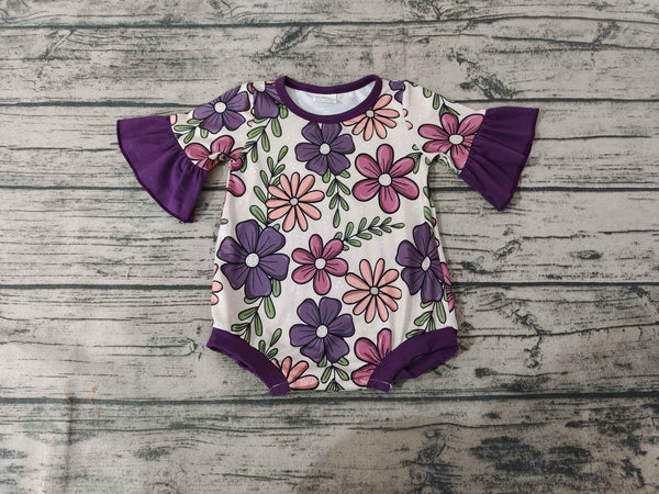 SR0168 Girls Floral Leaf Jumpsuit Short Sleeve Romper