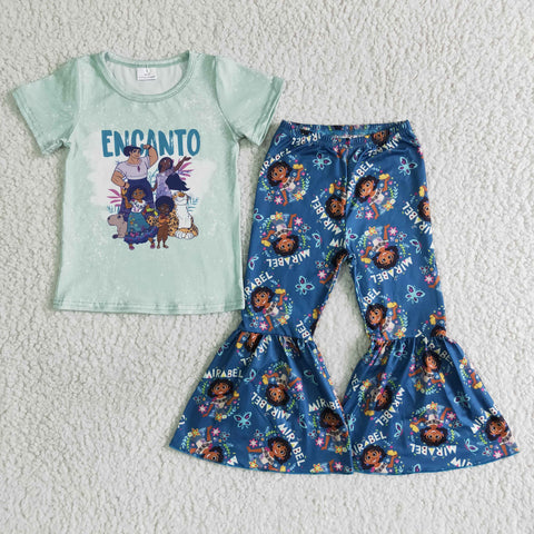 B16-28 Baby Girls Short Sleeve and Bell Bottoms Pants Sets