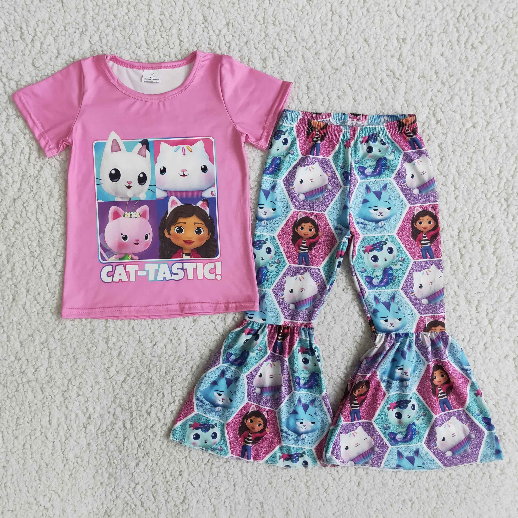 E14-11 Baby Girls Short Sleeve and Purple Bell Bottoms Pants Sets
